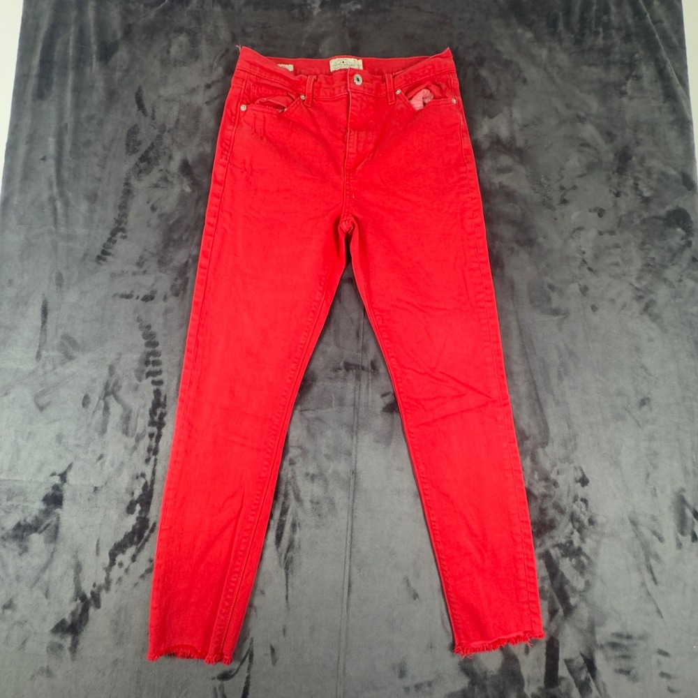Lucky Brand Bridgette Skinny Jeans Womens 10/30 Red Raw Hem High Rise Distressed